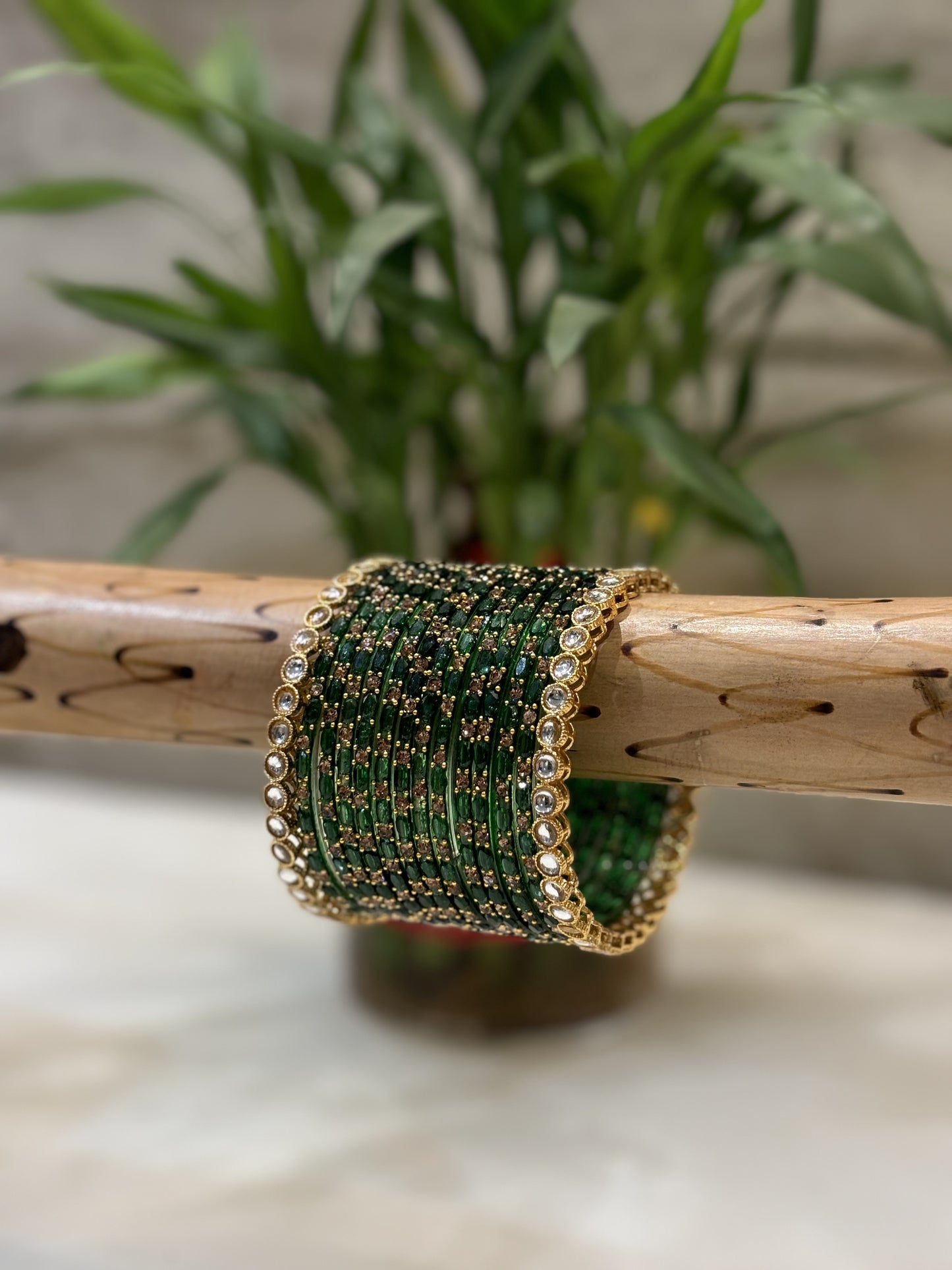 Diamond Cut Emerald Green Bangles