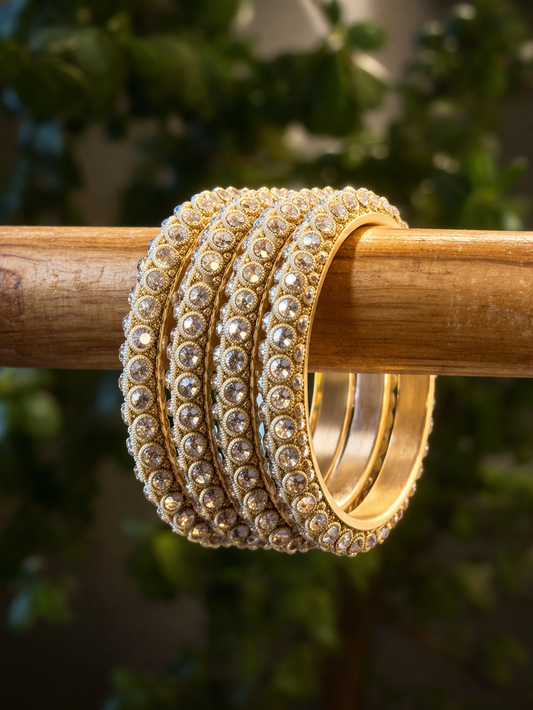 Aura Gold & Crystal Broad Kada Set of 4