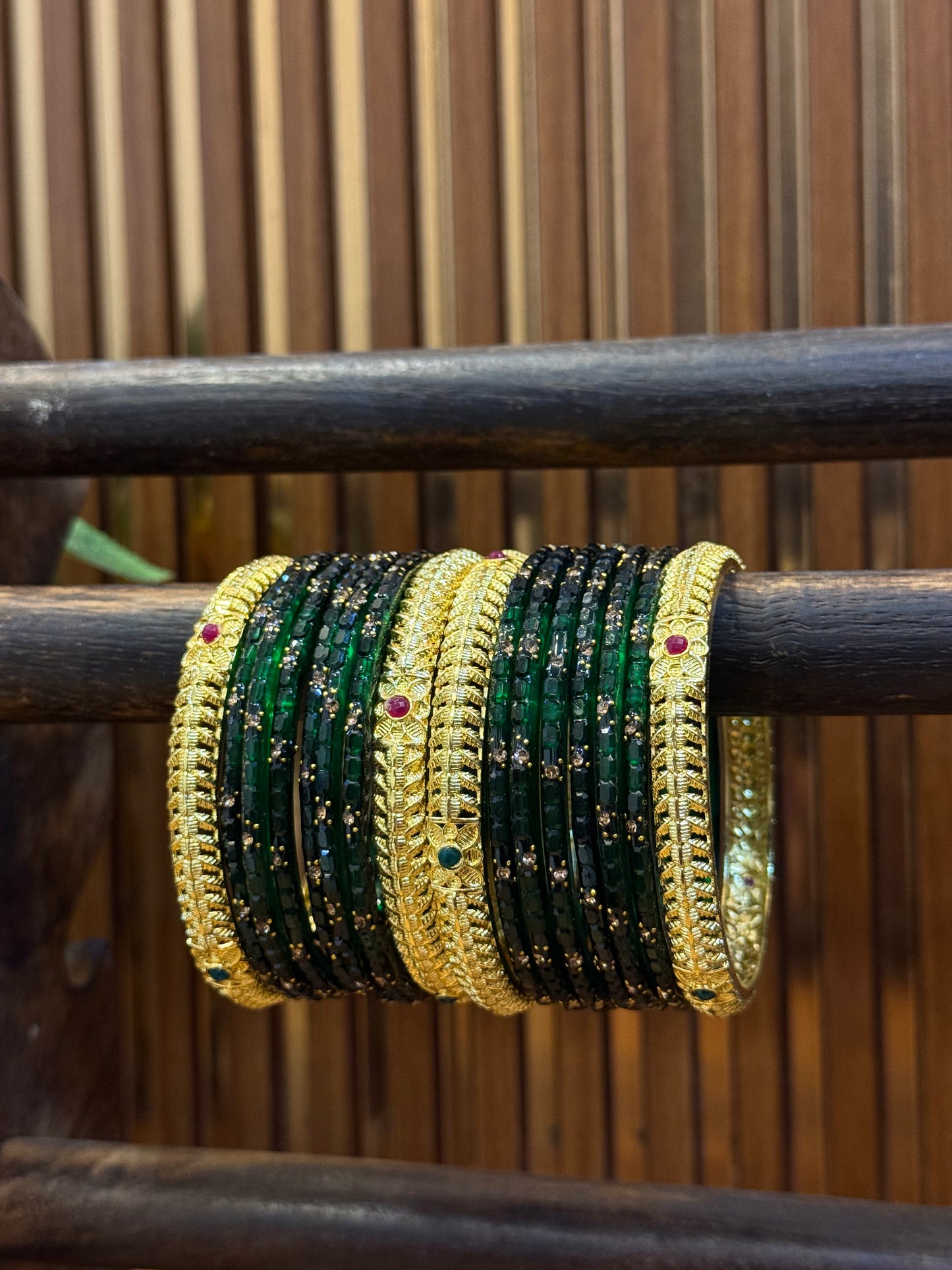 Heritage Ruby-Emerald Gold Bangles